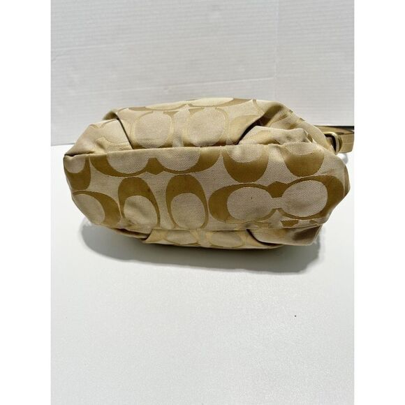 Coach Beige Signature Canvas C Print Canvas Leather Trim Hobo Shoulder Bag Gold - Picture 7 of 12